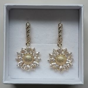 NEW HANDMADE DANIELA 18K GOLD PLATED COPPER SUNFLOWER FRENCH CLIP EARRINGS